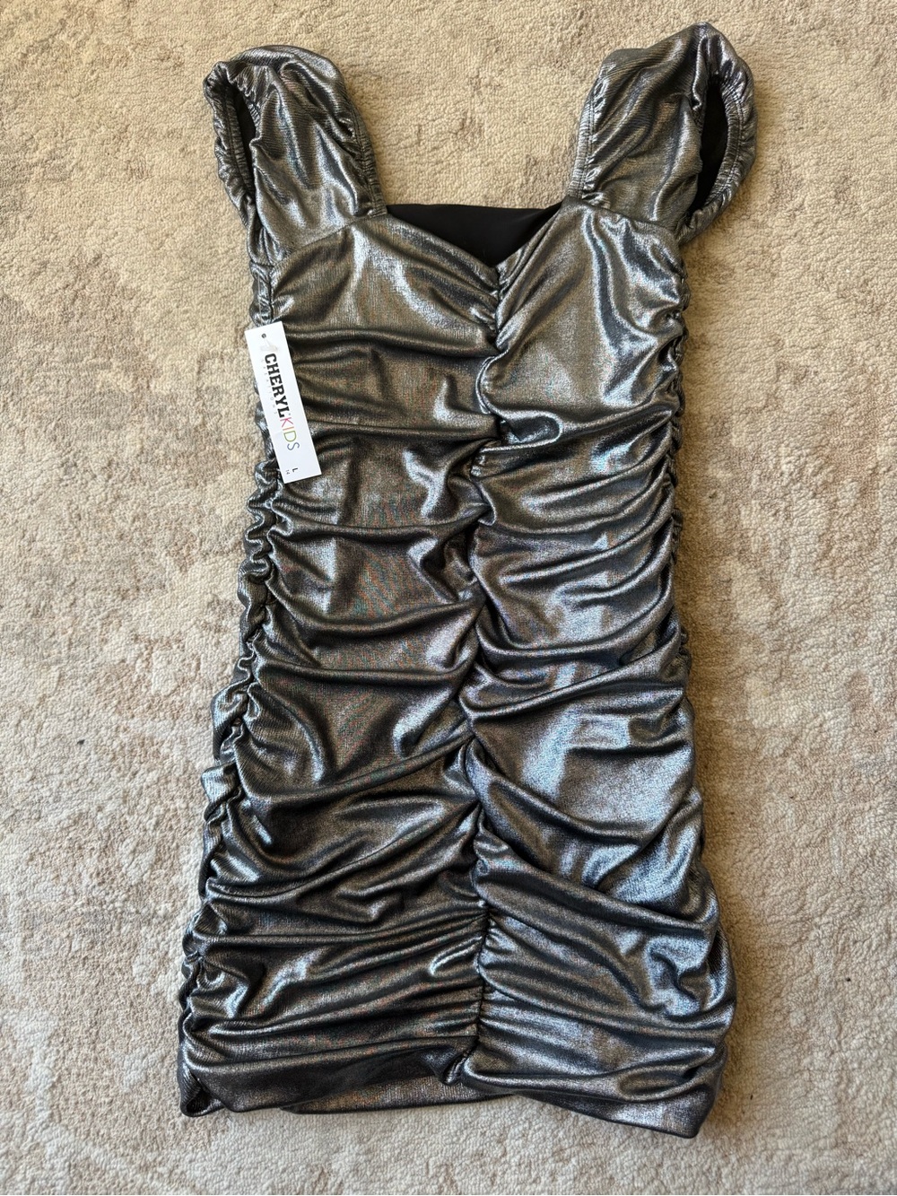 Metallic Silver Ruched Party Dress for Girls